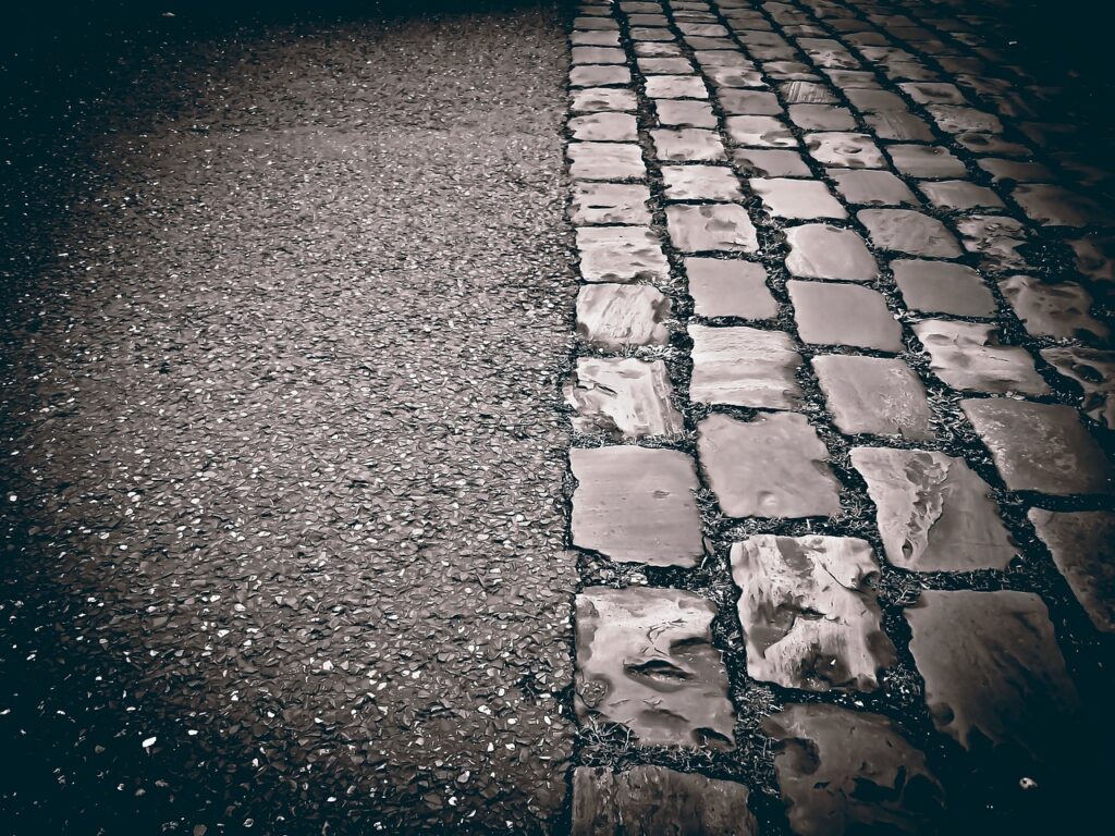 cobblestones, road, paving stones, floor, pavement, road construction, asphalt, joints