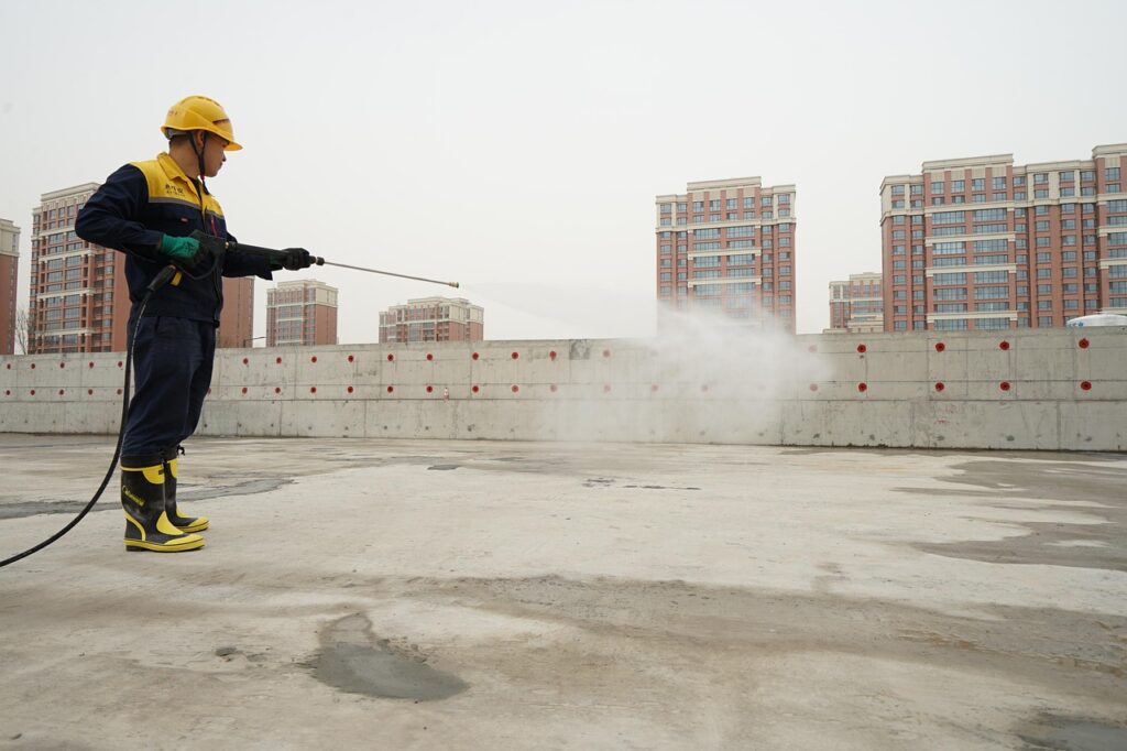 waterproofing, workers, construction site, roof top, men, working, spraying, safety gear, pressure spray, waterproofing, waterproofing, waterproofing, waterproofing, waterproofing