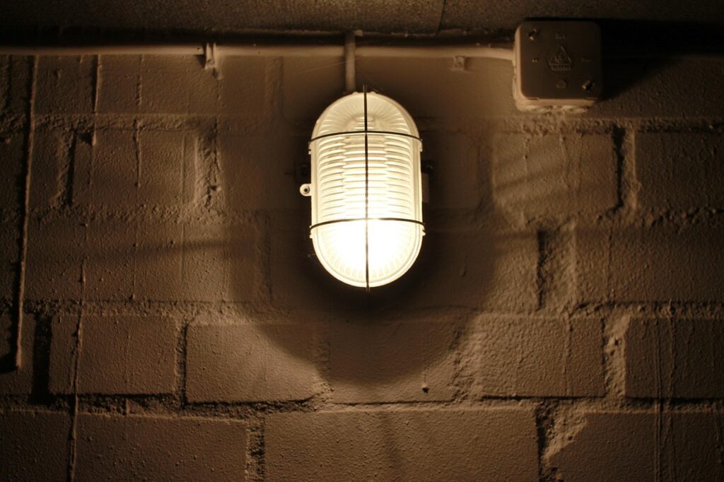 basement lamp, masonry, basement, cellar, grim, cellar vault