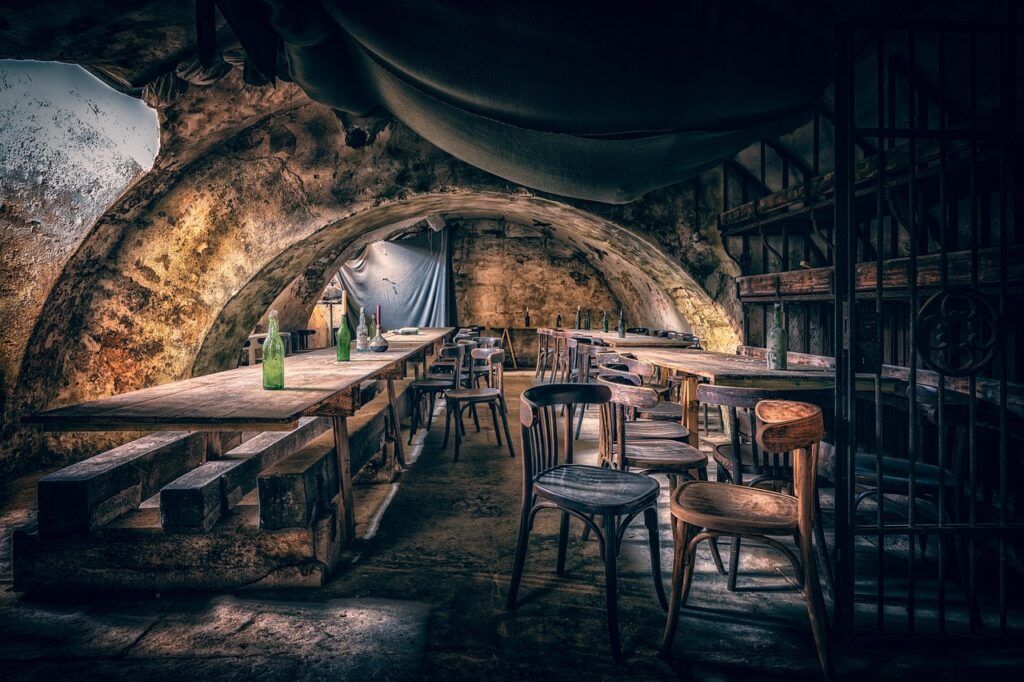 vault, basement, cellar, chairs, tables, old, masonry, the vaulted cellar, vault, vault, cellar, cellar, cellar, cellar, cellar