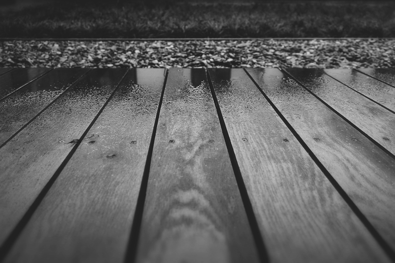 wood, deck, terrace, wet, raining, black and white, gray rain, gray wood, deck, deck, deck, deck, deck