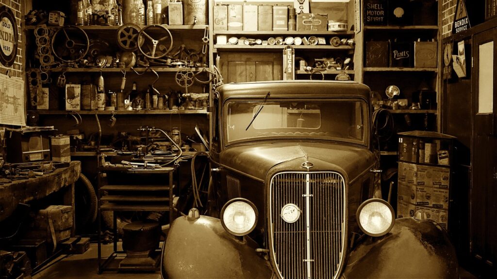 auto, car wallpapers, car, garage, auto shop, vintage, vehicle, antique, automobile, automotive, classic, equipment, fix, mechanic, nostalgia, repair, retro, sepia, service, repair shop, tools, transportation, workshop