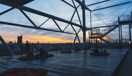 terrace, sunset, roof deck, evening atmosphere, dusk, city, nature, twilight