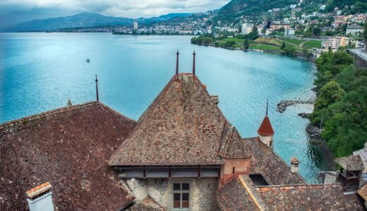 castle, roof, fortress, lake, village, roofing, town, sky, nature, switzerland, landscape