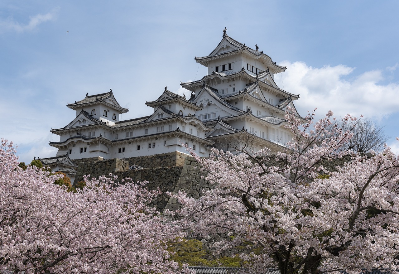 heritage, japan, castle, himeji, white, heron, history, tourism, architecture, feudal, asia, ancient, sky, unesco, nature, fortress, landmark, famous, roofing