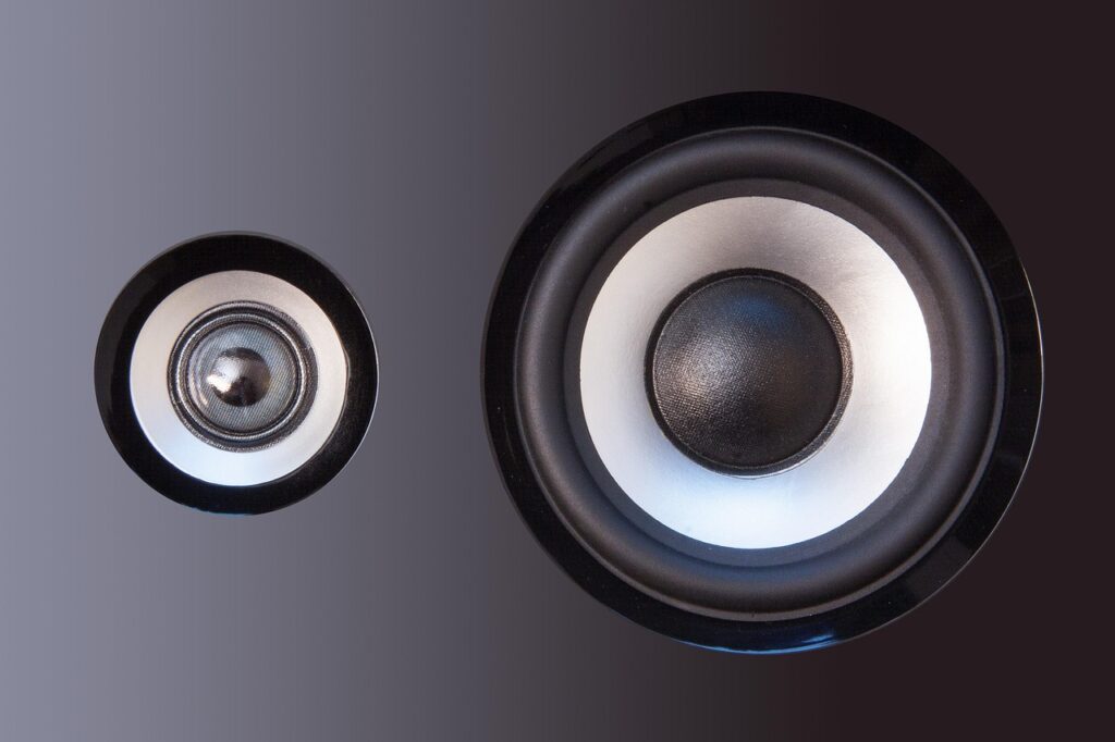 speaker, audio, sound, music playback, bass, tweeter, volume, stereo, membrane, funnel-shaped, black, painted, speaker, speaker, speaker, speaker, speaker