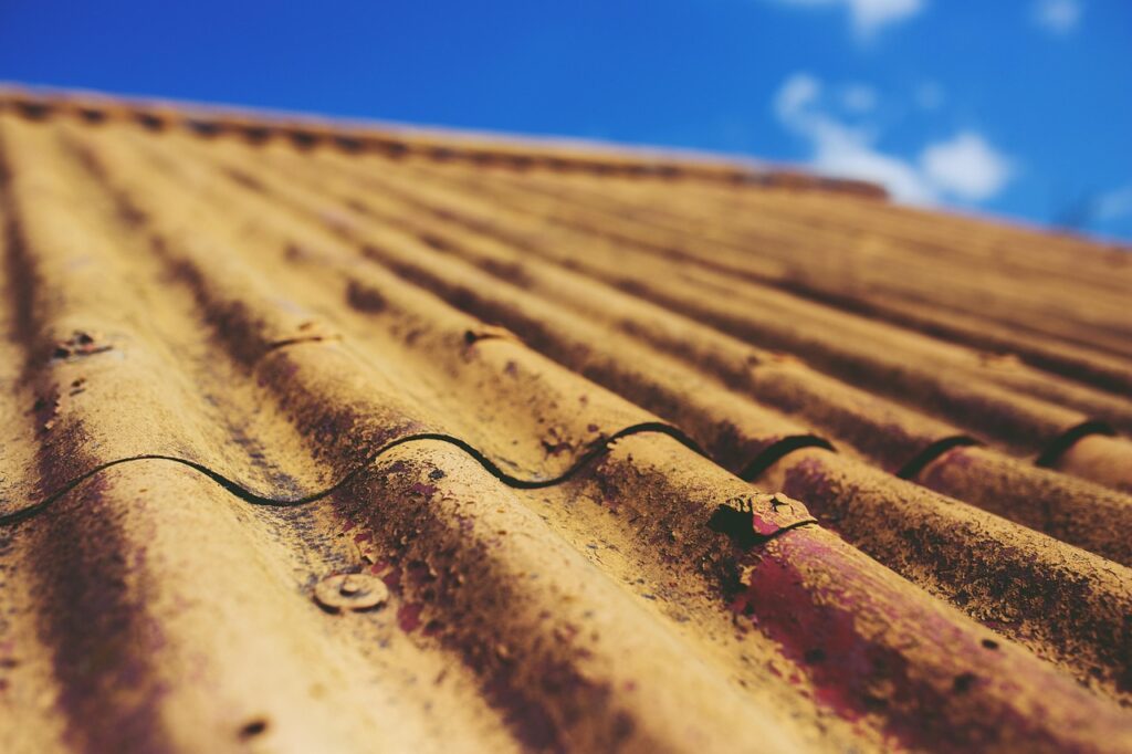 asbestic tile, roof, old, vintage, paint, sky, nature, yellow