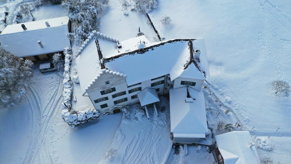 villa, snow, winter, rural, houses, nature, roofs, roofing, aerial view, drone photography, bird's eye view, snowy, wintry, hoarfrost, architecture, europe, buildings, properties, zurich, white