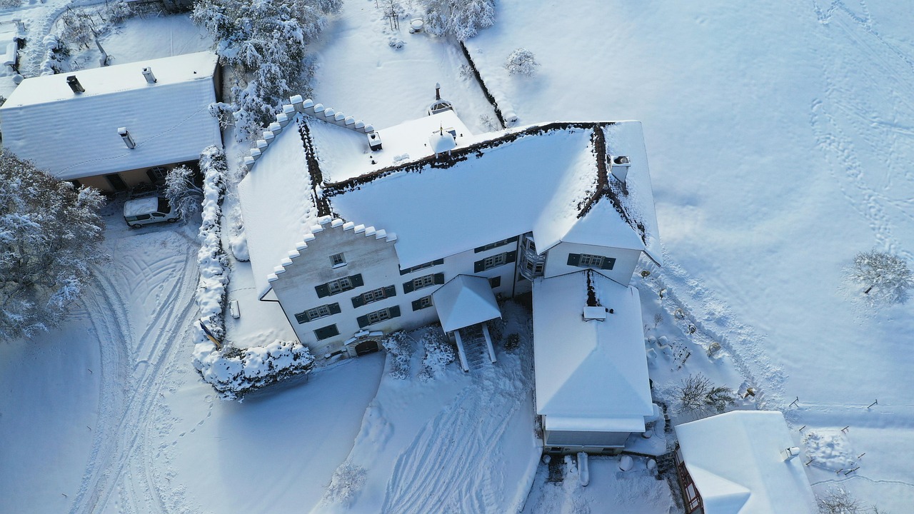 villa, snow, winter, rural, houses, nature, roofs, roofing, aerial view, drone photography, bird's eye view, snowy, wintry, hoarfrost, architecture, europe, buildings, properties, zurich, white