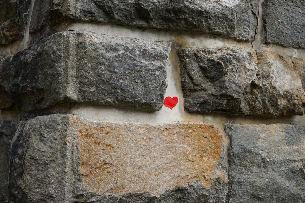 stones, heart, wall, love, graffiti