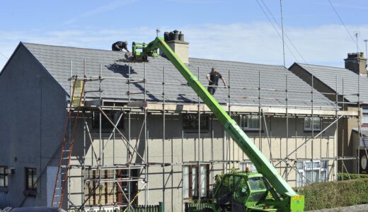 scaffold, roof, tiles, repair, building, construction, architecture, house, scaffolding, home, structure, build, new, residential, housing, development, work, estate, builder, property, brick, safety, floor, facade, site, roofing construction, construct, nature, industry, exterior, house exterior, sky, house roof, building construction