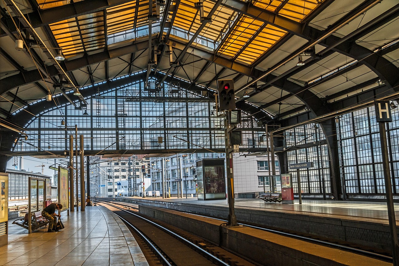 berlin, station friedrichstraße, train, inside, transport system, railroad, rail, glass, architecture, urban, hall, roof construction
