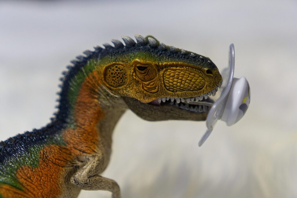 dinosaur, dummy, sucking, toy, to play, t-rex, tyrannosaurus rex, figure, plastic, silicone, infant, placed, scene
