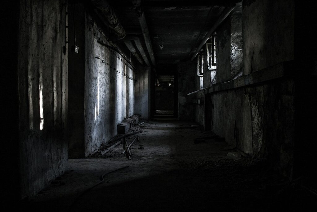 lost places, hallway, abandoned, lapsed, old, dark, gloomy, creepy, lost, eerie, monochrome, black and white, halloween, dark, dark, dark, dark, dark, creepy, halloween