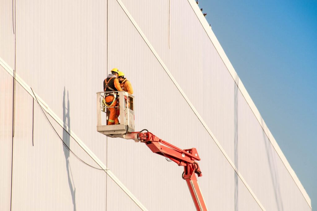 workers, building, hydraulic lift, construction workers, construction, work