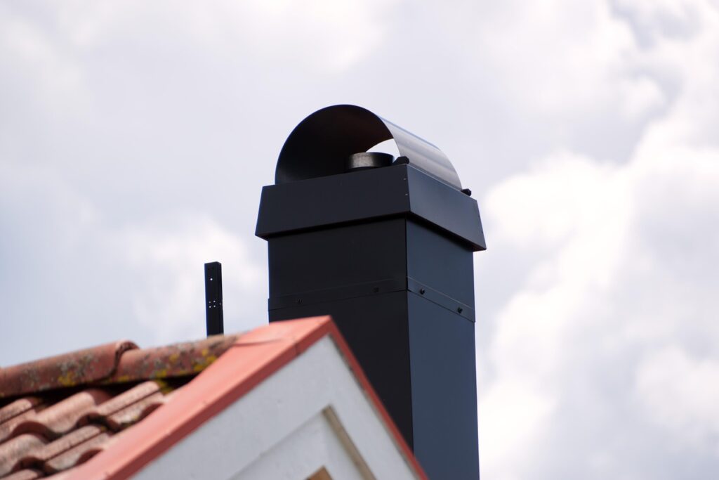 chimney, roof, house, home, building, metal, tile roof
