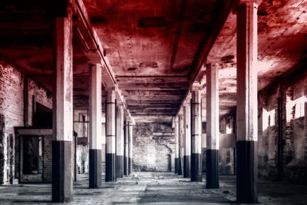 lost places, underground, horror, the atmosphere, abandoned, pforphoto, quiet, darkness, dark, to forget, mystical, grim, mood, old, scary, columns, basement, cellar, red, secret, haunting, masonry, symmetry, movie, backdrop, gruesome, abandoned places