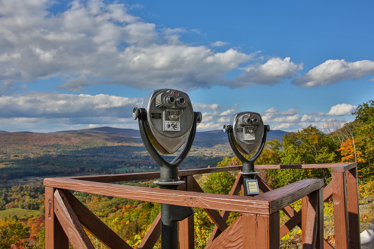 valley, binoculars, landscape, nature, hills, sky, clouds, new england, mountains